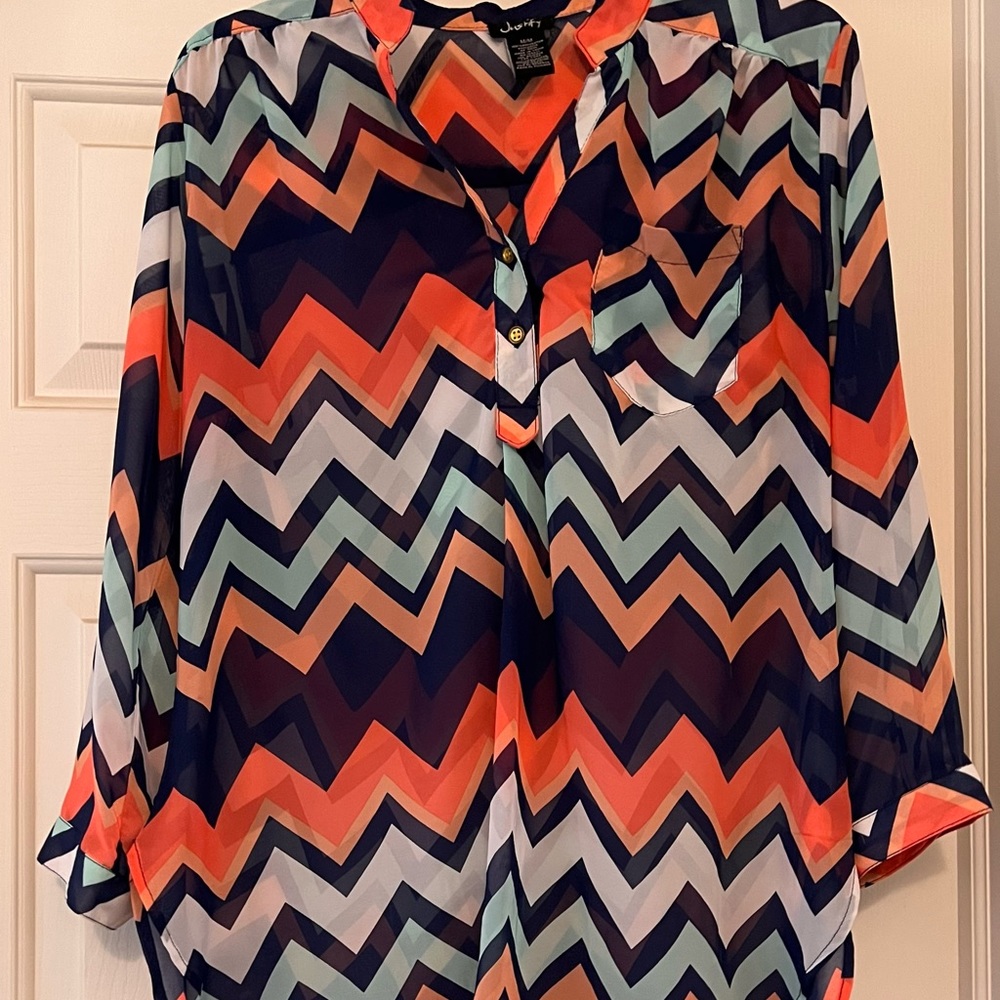 Beautiful Chevron Multi colored sheer top size medium